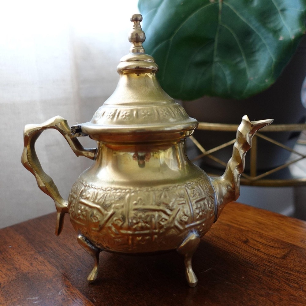 Vintage Moroccan Diamant Blanc Brass Teapot Kettle‎
